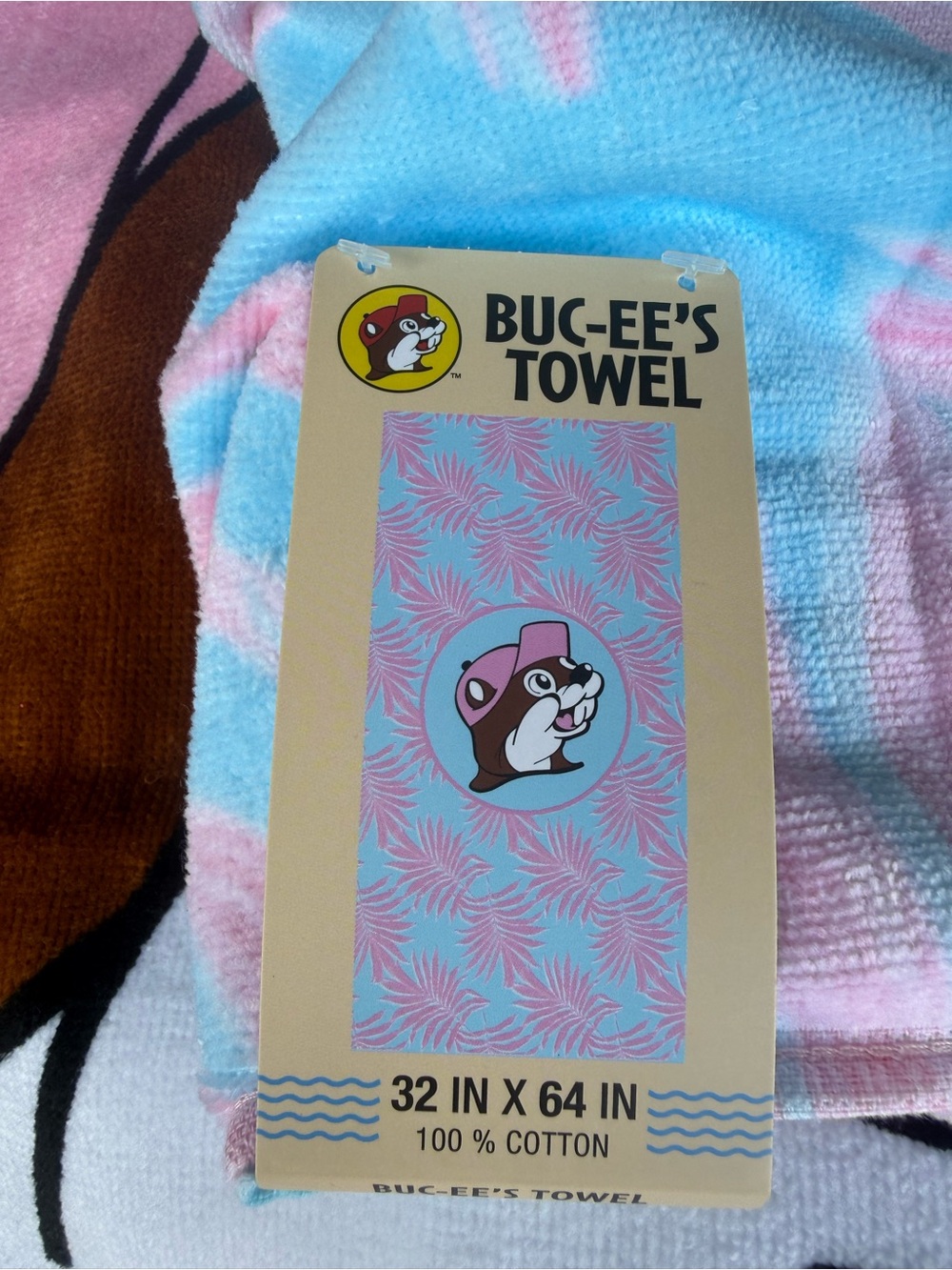 Buc-ee's Pink & Light Blue Cotton Beach Towel